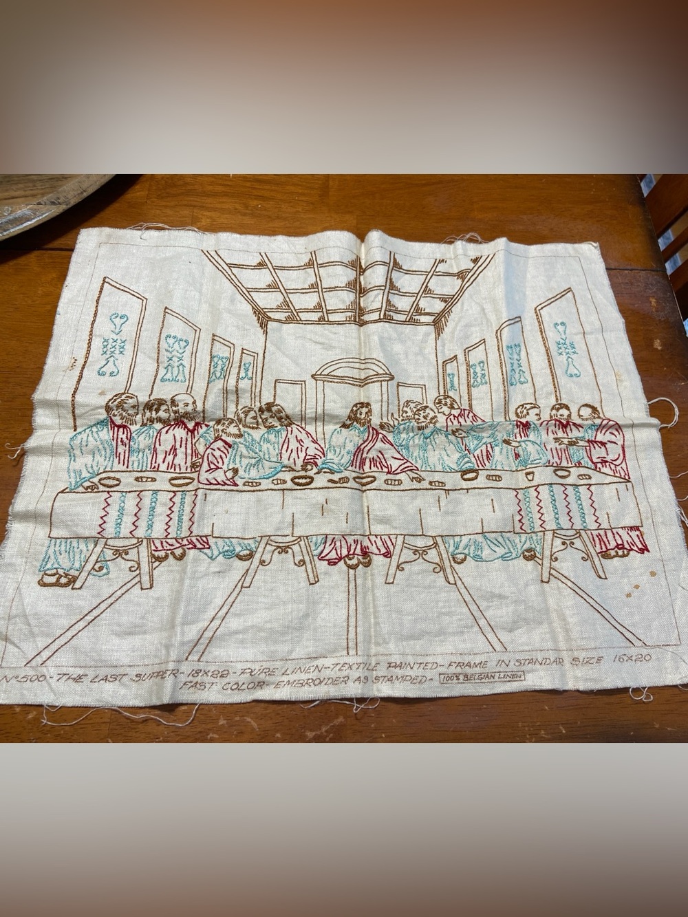 Vintage Hand Embroidered Piece Featuring The Last Supper